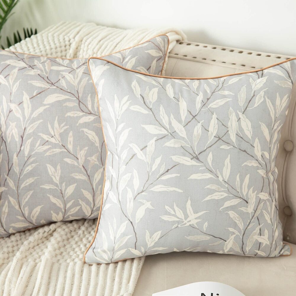 5008 18 x 18 Inch Country Rustic Grey Leaves Pattern Throw Pillowcases - Picture 2 of 9